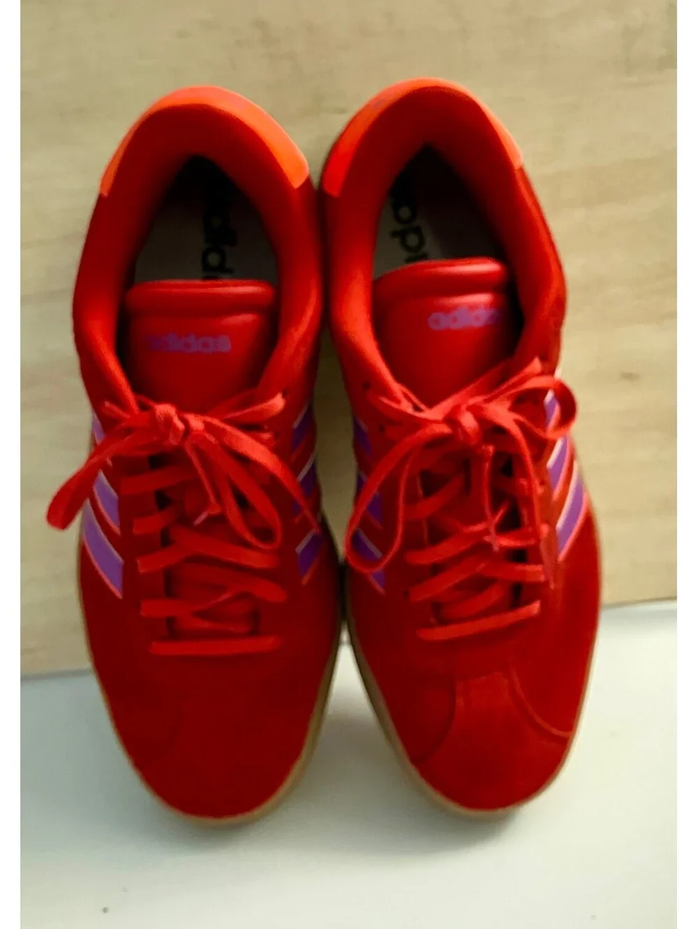 Adidas VL Court Bold Red Suede Platform Sneakers Gum Purple 3 Stripe Womens 10